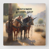 牛を馬で飼うカウボーイ スクエア壁時計 (正面)