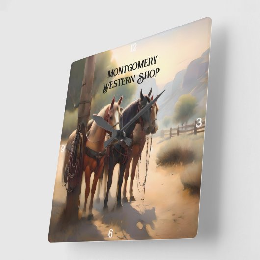 牛を馬で飼うカウボーイ スクエア壁時計 (傾斜)