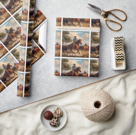 牛を馬で飼うカウボーイ ラッピングペーパー (クラフト)