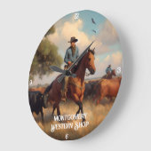 牛を馬で飼うカウボーイ ラージ壁時計 (傾斜)