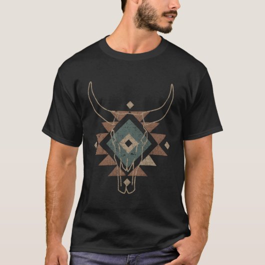 牛アステカスカルサウスウェスタン牛砂漠 Tシャツ (正面)