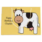 牛イラストレーションのカスタムな文字のギフトバッグ ラージペーパーバッグ (正面)