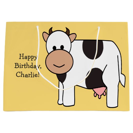 牛イラストレーションのカスタムな文字のギフトバッグ ラージペーパーバッグ (正面)
