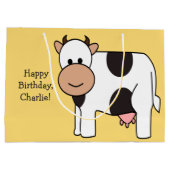 牛イラストレーションのカスタムな文字のギフトバッグ ラージペーパーバッグ (裏面)