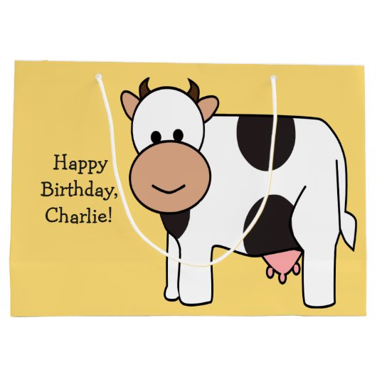 牛イラストレーションのカスタムな文字のギフトバッグ ラージペーパーバッグ (裏面)