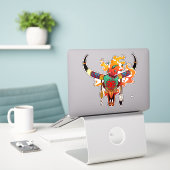 牛カラフルスカル シール (デスク上のノートパソコン)