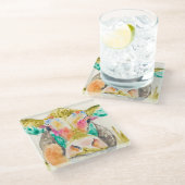 牛カラフルデザイン ガラスコースター (アングル)