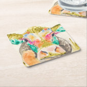 牛カラフルデザイン スクエアペーパーコースター (アングル)