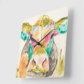 牛カラフルデザイン スクエア壁時計 (傾斜)