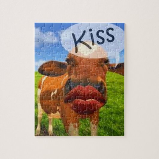 牛キス! かわいくおよび面白いです! ジグソーパズル (縦)
