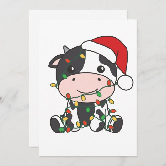 牛クリスマスウィンターアニマルズホリデー牛 シーズンカード (正面/裏面)