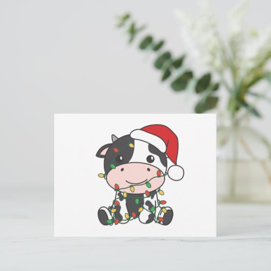 牛クリスマスウィンターアニマルズホリデー牛 シーズンポストカード (スタンド正面)