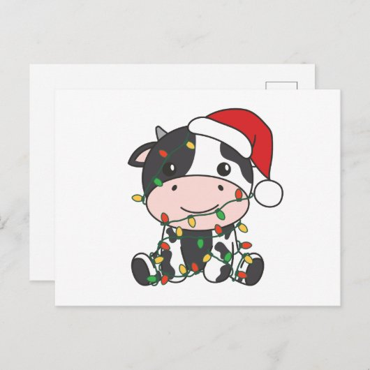 牛クリスマスウィンターアニマルズホリデー牛 シーズンポストカード (正面/裏面)