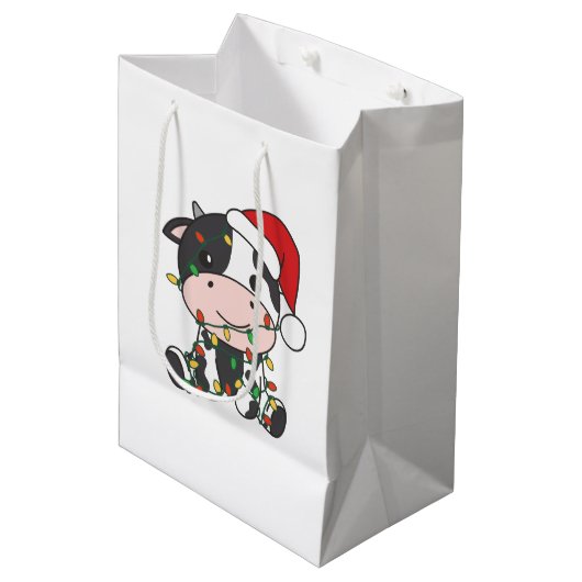 牛クリスマスウィンターアニマルズホリデー牛 ミディアムペーパーバッグ (正面アングル)