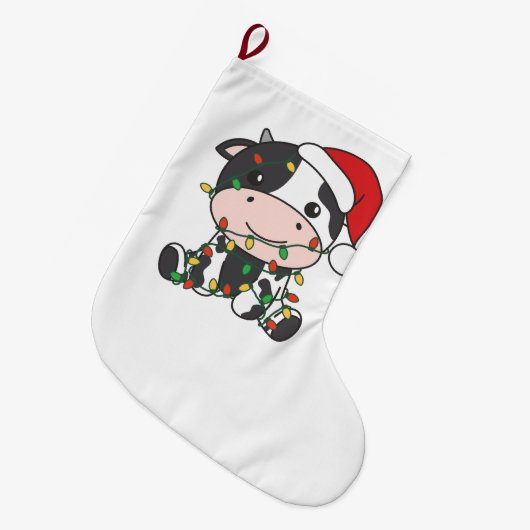 牛クリスマスウィンターアニマルズホリデー牛 ラージクリスマスストッキング (正面 (吊り時))