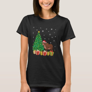 牛クリスマスツリー点灯サンタ帽子カウクリスマス Tシャツ