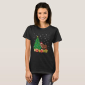 牛クリスマスツリー点灯サンタ帽子カウクリスマス Tシャツ (正面フル)