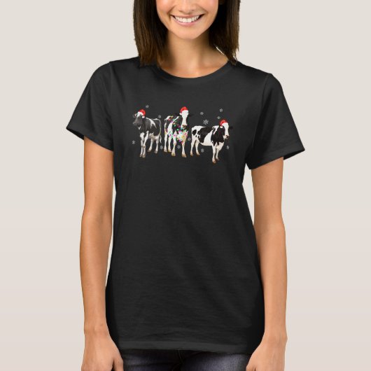 牛クリスマス牛ライト クリスマス Tシャツ (正面)