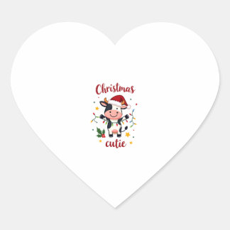 牛クリスマス かわいい牛 クリスマスTシャツ (7) ハートシール