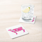 牛ショッキングピンクおよび白いシルエット スクエアペーパーコースター (インサイチュ)