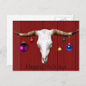 牛スカルのクリスマスオーナメントの赤い納屋幸せなHol シーズンポストカード (正面/裏面)