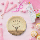 牛スカルブラウンウエスタンカントリー素朴スタイル ペーパープレート (パーティー)