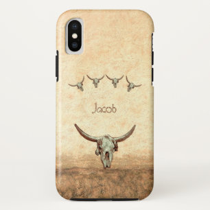 牛スカルブラウンウエスタンカントリー素朴スタイル iPhone X ケース