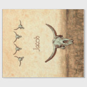 牛スカルブラウンカントリーウェスタン素朴スタイル ラッピングペーパー (フラット)