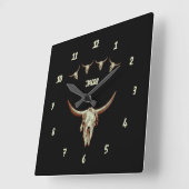 牛スカルブラウンブラックウエスタンカントリー素朴スタイル スクエア壁時計 (傾斜)