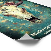 牛スカル素朴フローラボホウェスタンのビジネスロゴ ポスター (角)