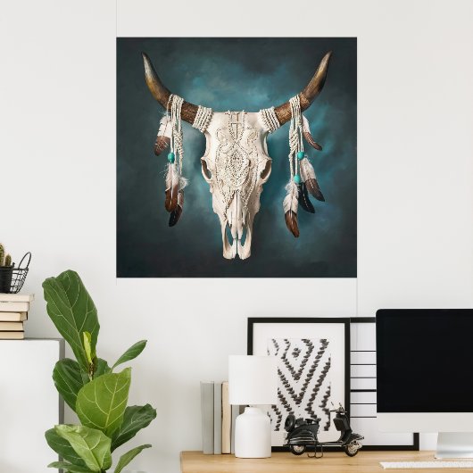 牛スカル1 ポスター (ホームオフィス)