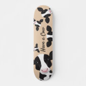 牛タン白黒のイラストレーションを持つ スケートボード (正面)