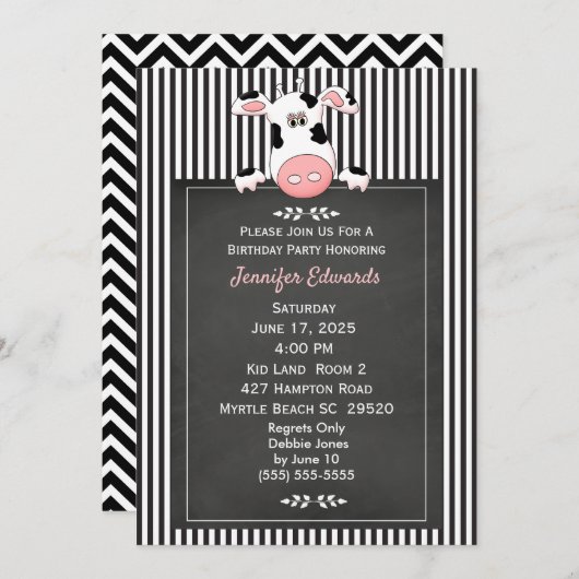 牛テーマシャルボード子供の誕生日招待状 招待状 (正面/裏面)