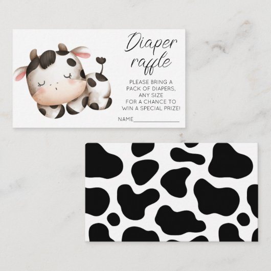牛テーマベビーシャワーおむつラッフルチケット エンクロージャーカード (正面/裏面)