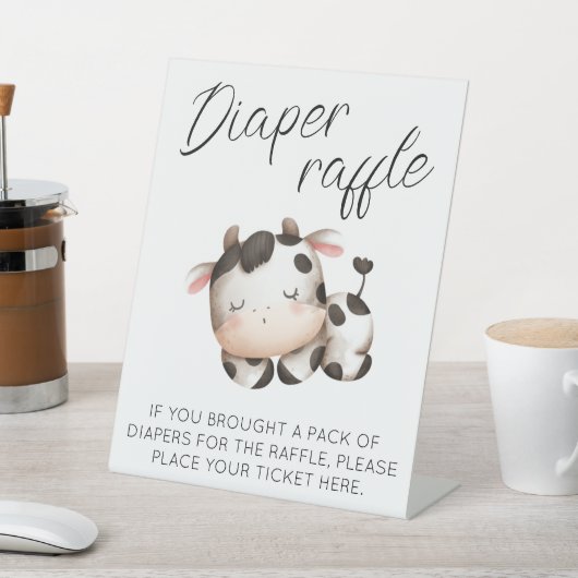 牛テーマ赤ちゃんシャワーおむつラッフルゲームサイン 台座サイン (インサイチュ)