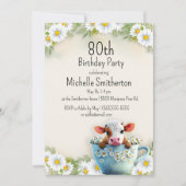 牛デイジー被覆茶カップ80誕生日 招待状 (正面)