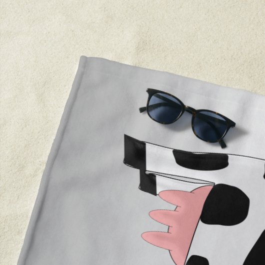 牛デザイン灰色パーソナライズされた色 ビーチタオル (インサイチュ)