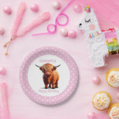 牛ハイランドピンク色のバルーンのポケドット ペーパープレート (パーティー)