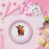 牛ハイランドピンク色のバルーンのポケドット ペーパープレート (パーティー)