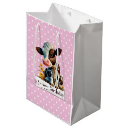 牛ハッピーバースデーデイジーピンク ミディアムペーパーバッグ