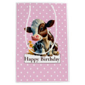 牛ハッピーバースデーデイジーピンク ミディアムペーパーバッグ (正面)