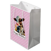 牛ハッピーバースデーデイジーピンク ミディアムペーパーバッグ (裏面アングル)