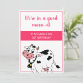 牛ハッピーファーム動物をテーマにした女の子1st誕生日 招待状 (スタンド正面)