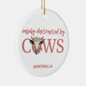 牛パーソナライズされたのヴィンテージに気を取られる セラミックオーナメント (右)