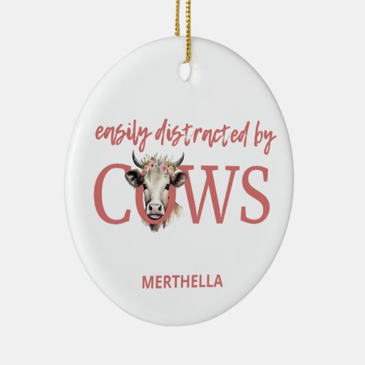 牛パーソナライズされたのヴィンテージに気を取られる セラミックオーナメント (右)