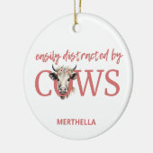 牛パーソナライズされたのヴィンテージに気を取られる セラミックオーナメント (左)