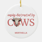 牛パーソナライズされたのヴィンテージに気を取られる セラミックオーナメント (裏面)