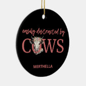 牛パーソナライズされたのヴィンテージに気を取られる セラミックオーナメント (右)