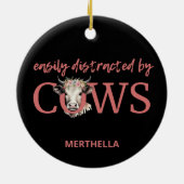 牛パーソナライズされたのヴィンテージに気を取られる セラミックオーナメント (裏面)