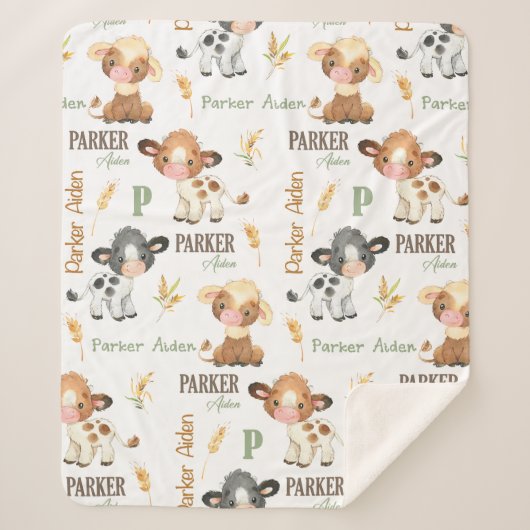 牛パーソナライズされたベビーブランケット | 50x60 Sherpa シェルパブランケット (正面)